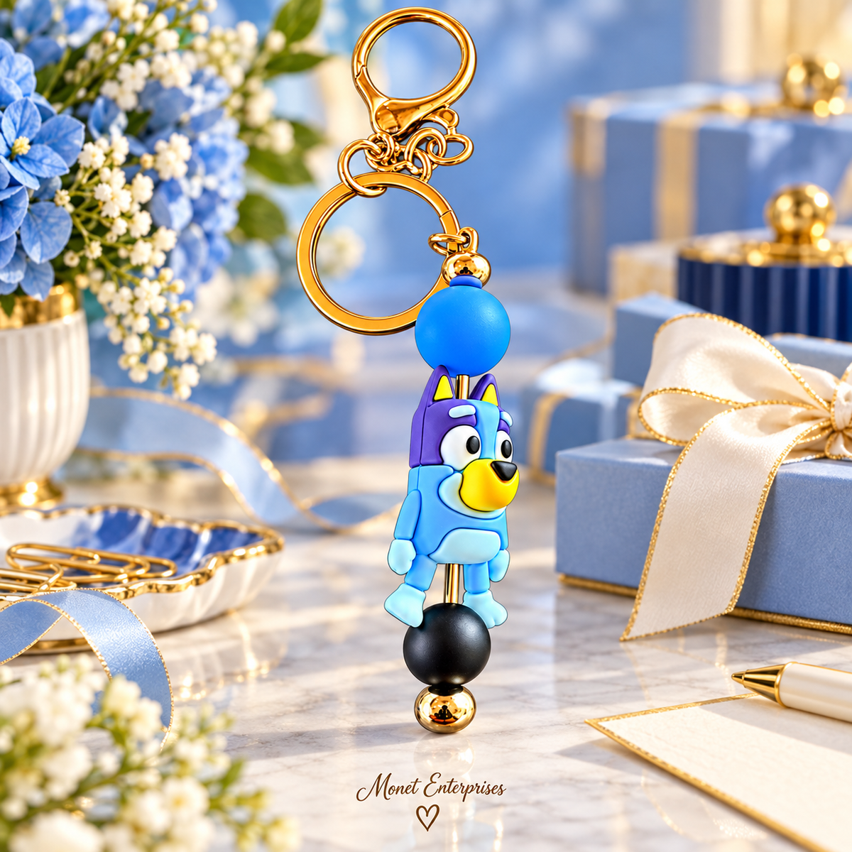 Blue Dog Beaded Keychain
