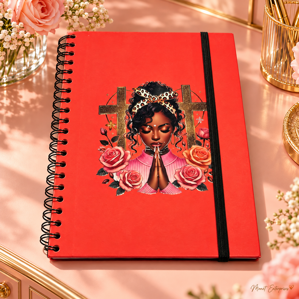 Rose Prayer — Coral small lined notebook