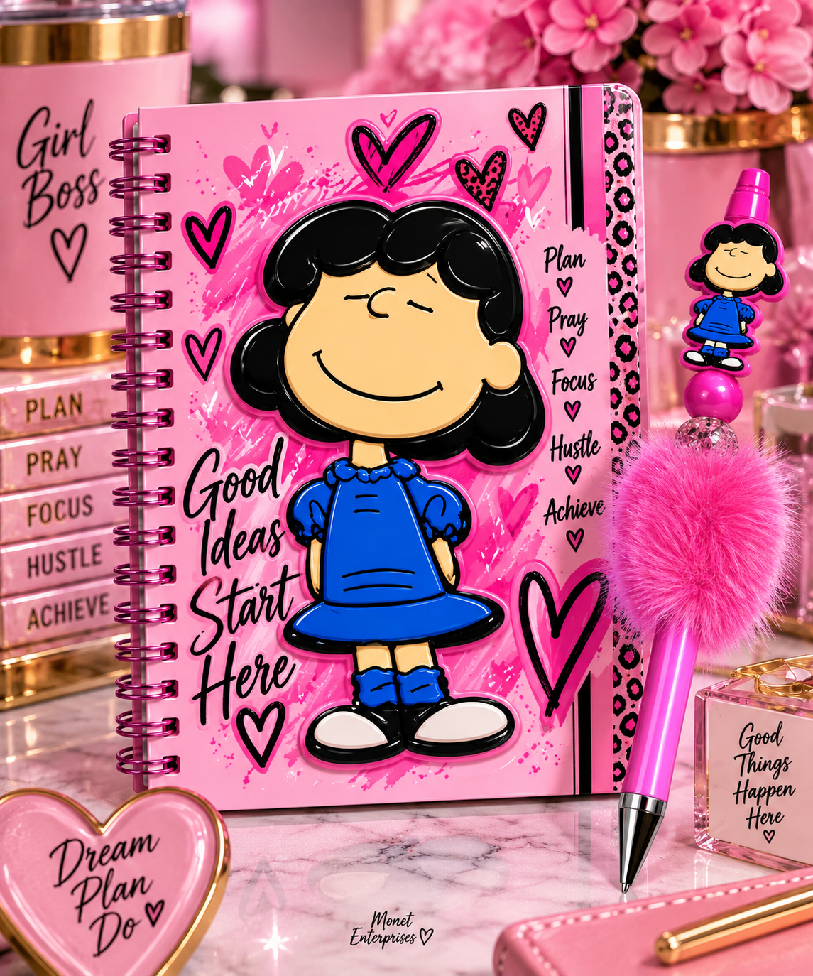 Lucy pink beaded pen — pen only; journal and props not included